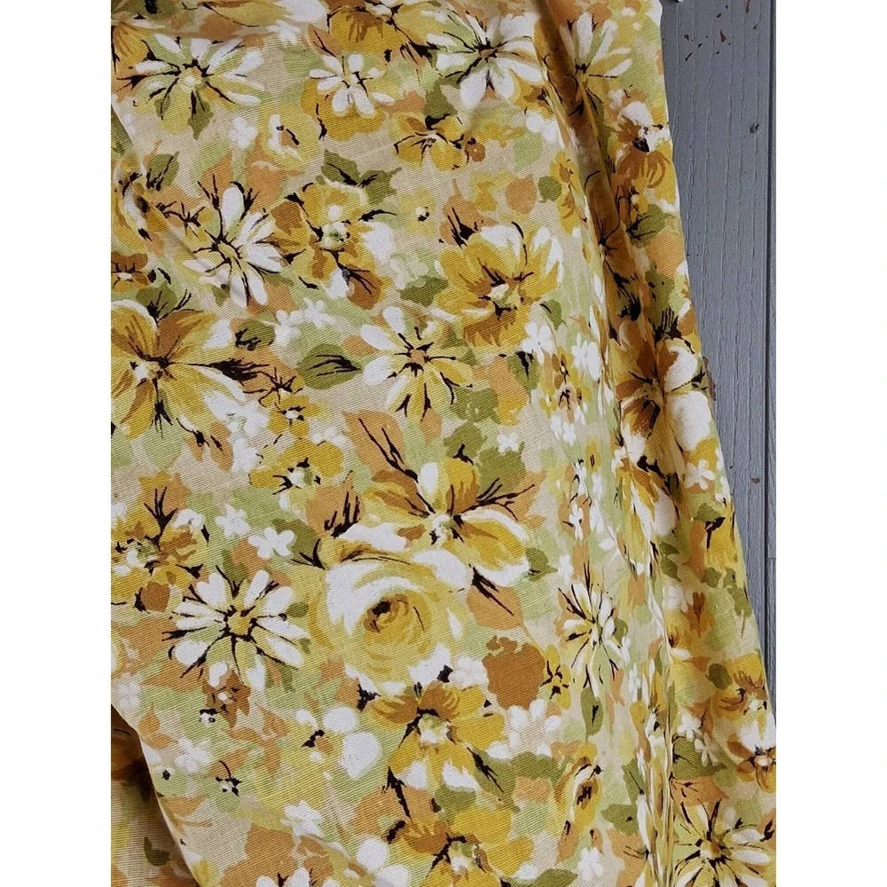 Vintage 60s 70s Floral Perma Press Yellow Fringed Bedspread Full Size Coverlet‎